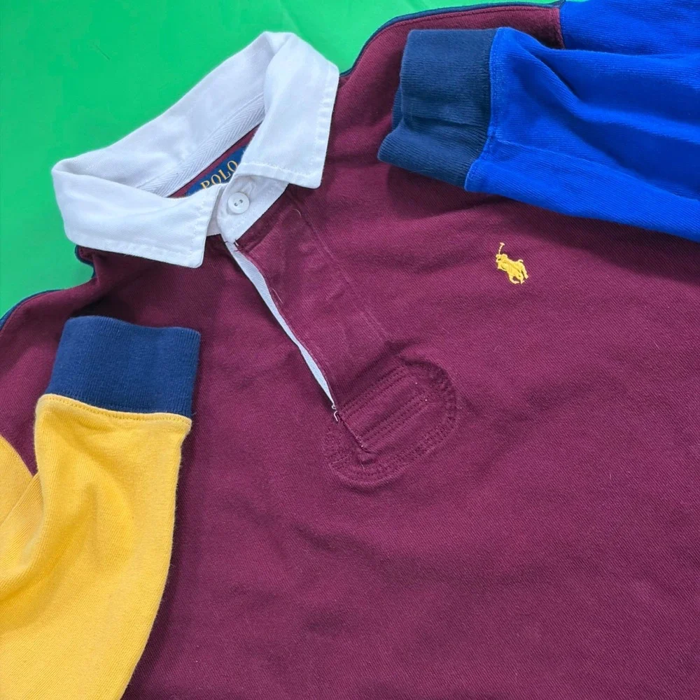 Polo Ralph Lauren Rugby Shirt Mens L Colorblock Classic Fit L/S Pony Logo EUC